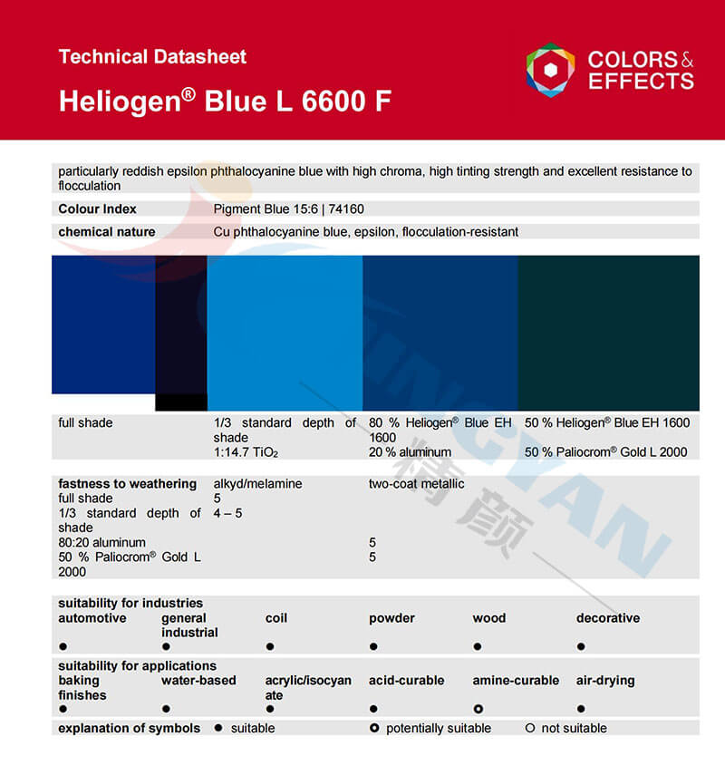 巴斯夫Heliogen酞菁蓝颜料蓝15:6产品技术报告